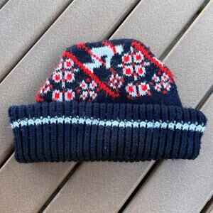 Vintage Ski Navy Red Knit Beanie